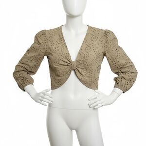 Express Green Eyelet Puff Sleeve Crop Top Size M Cotton Boho Chic Cottagecore